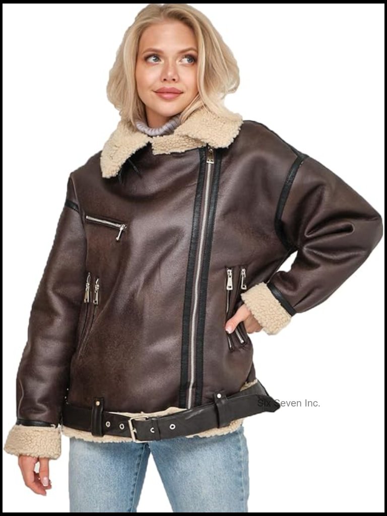 Faux Leather Sherpa Aviator Bomber Jacket